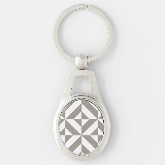 Porte-clés Art Déco Géométrique Gris Argent (Devant)