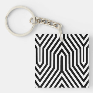 Porte-clés Art Déco géométrique - noir et blanc