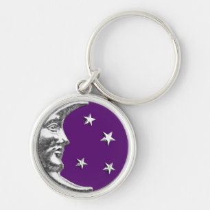 Porte-clés Art Déco Lune et étoiles - Amethyst Purple & Silve