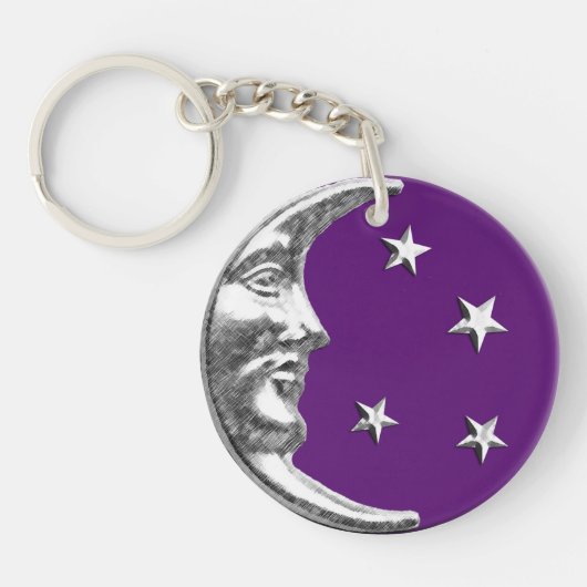 Porte-clés Art Déco Lune et Étoiles - Améthyste Violet & Arge (Devant)