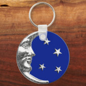 Porte-clés Art Déco Lune et Etoiles - Bleu Cobalt et Argent (Recto)