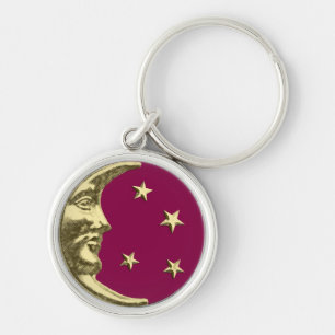 Porte-clés Art Déco Lune et Etoiles - Bourgogne et or