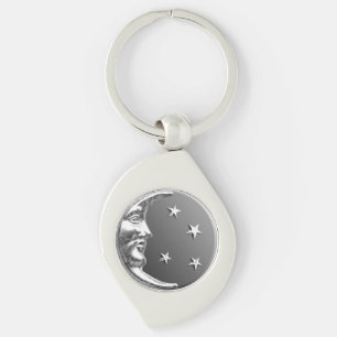 Porte-clés Art Déco Lune et Étoiles - gris / gris et argent