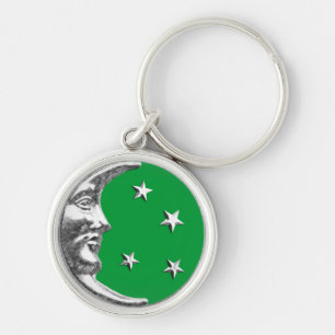 Porte-clés Art Déco Lune et Etoiles - Jade Green et Argent