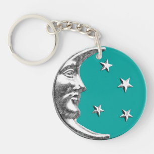 Porte-clés Art Déco Lune et Etoiles - Turquoise & Argent