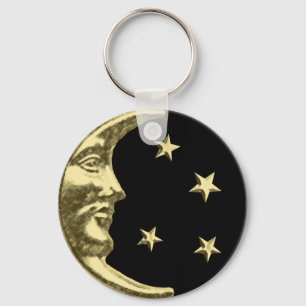 Porte-clés Art Deco Moon and Stars - Black and Gold