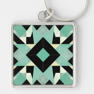 Porte-clés Art Déco noir et Porte - clé géométrique Turquoise