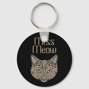 Porte-clés Art déco or et chat de style égyptien noir