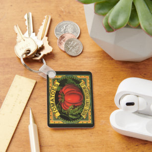 Porte-clés Art d'étiquette de caisse de fruits vintage, tomat