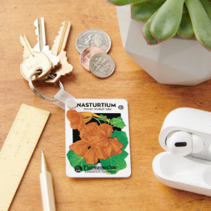 Porte-clés Art d'étiquette de pochette de graines vintage, fl