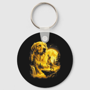 Porte-clés Art du Labrador Retriever Jaune Hurleur à la Lune