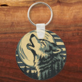 Porte-clés Art du loup hurlant sarcelle sous la lune (Recto)