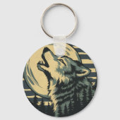 Porte-clés Art du loup hurlant sarcelle sous la lune (Verso)