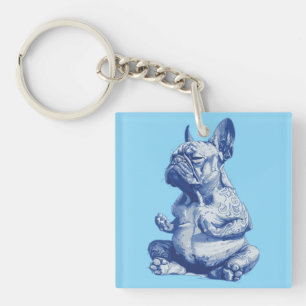 Porte-clés Art du Zen Bulldog en position de méditation