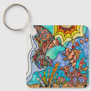 Porte-clés Art fantastique de reflets de poisson rouge et col
