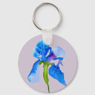Porte-clés Art floral aquarelle moderne d'iris bleu