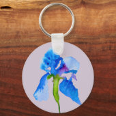 Porte-clés Art floral aquarelle moderne d'iris bleu (Recto)