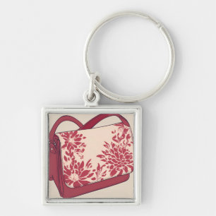 Porte-clés Art floral beige et rouge AI