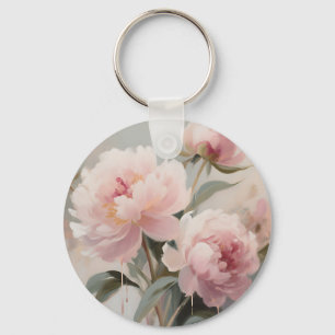 Porte-clés Art floral de pivoines roses tendres
