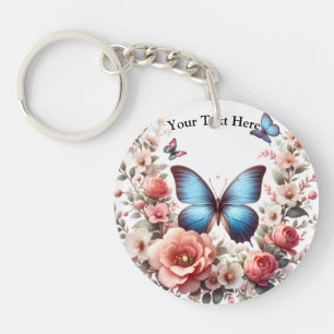 Porte-clés Art floral papillon bleu personnalisable-96279