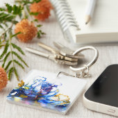 Porte-clés Art fluide de l'Agate de Marbre Bleu (Devant Droit)