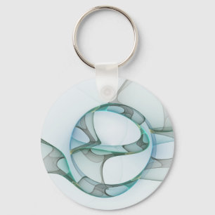 Porte-clés Art fractal abstrait moderne bleu turquoise gris