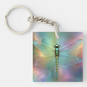 Porte-clés Art fractal élégant de libellule pastel,