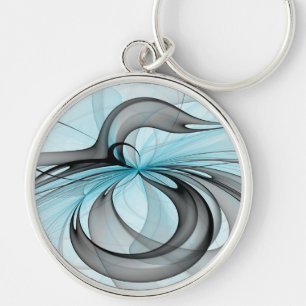 Porte-clés Art fractal moderne gris anthracite abstrait bleu
