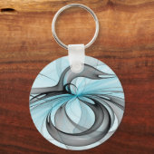 Porte-clés Art fractal moderne gris anthracite abstrait bleu (Recto)