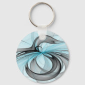 Porte-clés Art fractal moderne gris anthracite abstrait bleu (Verso)