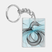Porte-clés Art fractal moderne gris anthracite abstrait bleu (Devant gauche)