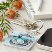Porte-clés Art fractal moderne gris anthracite abstrait bleu (Devant Droit)