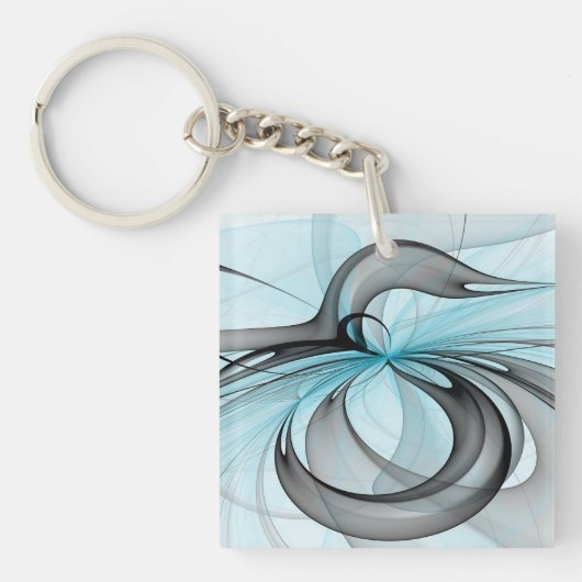 Porte-clés Art fractal moderne gris anthracite abstrait bleu (Devant)