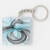 Porte-clés Art fractal moderne gris anthracite abstrait bleu (Dos)