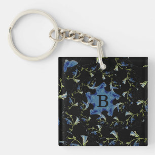 Porte-clés Art fractal Sage bleu et noir Monogramme