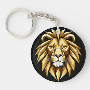 Porte-clés Art géométrique abstrait de lion avec ton or inten