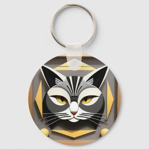 Porte-clés Art géométrique d'un design abstrait de chat styli