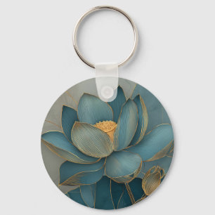 Porte-clés Art géométrique en ligne de fleur de lotus sarcell