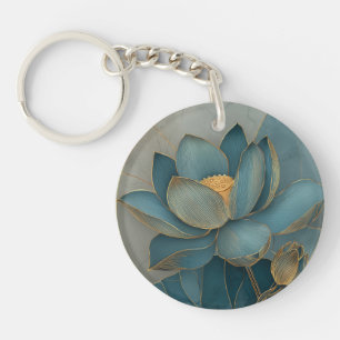 Porte-clés Art géométrique en ligne de fleur de lotus sarcell