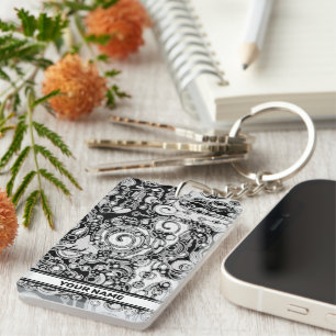 Porte-clés Art Géométrique Noir Et Blanc 3