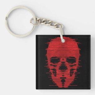 Porte-clés Art Glitch Crâne Rouge