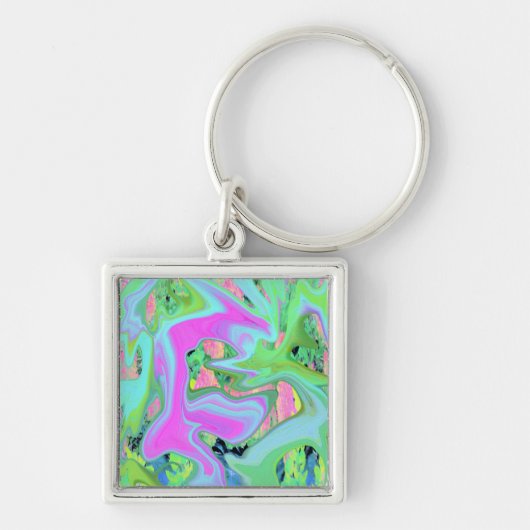 Porte-clés Art Liquide rose et bleu clair rétro sur Hydrangea (Devant)