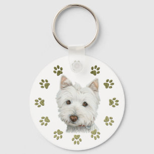 Porte-clés Art mignon et pattes de chien de Westie
