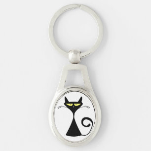 Porte-clés Art minimaliste de chat noir élégant