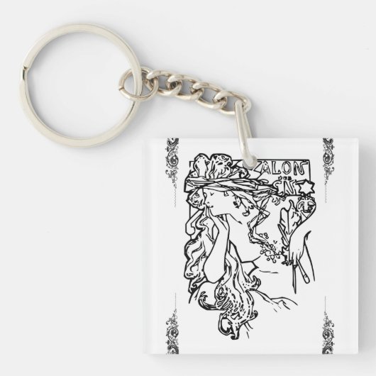 Porte-clés Art nouveau Alphonse Mucha salon noir et blanc (Devant)