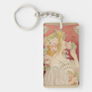 Porte-clés Art Nouveau Belle Époque Dame Roses Livemont