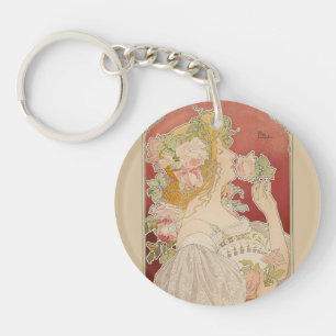 Porte-clés Art Nouveau Belle Époque Dame Roses Livemont