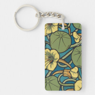 Porte-clés Art Nouveau Capucine Bleu Or floral Verneuil