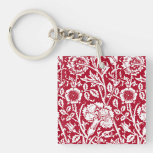 Porte-clés Art Nouveau Carnation Damask, rouge et blanc