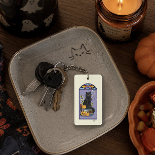 Porte-clés Art Nouveau Chat Noir Citrouille Violet Automne Ja